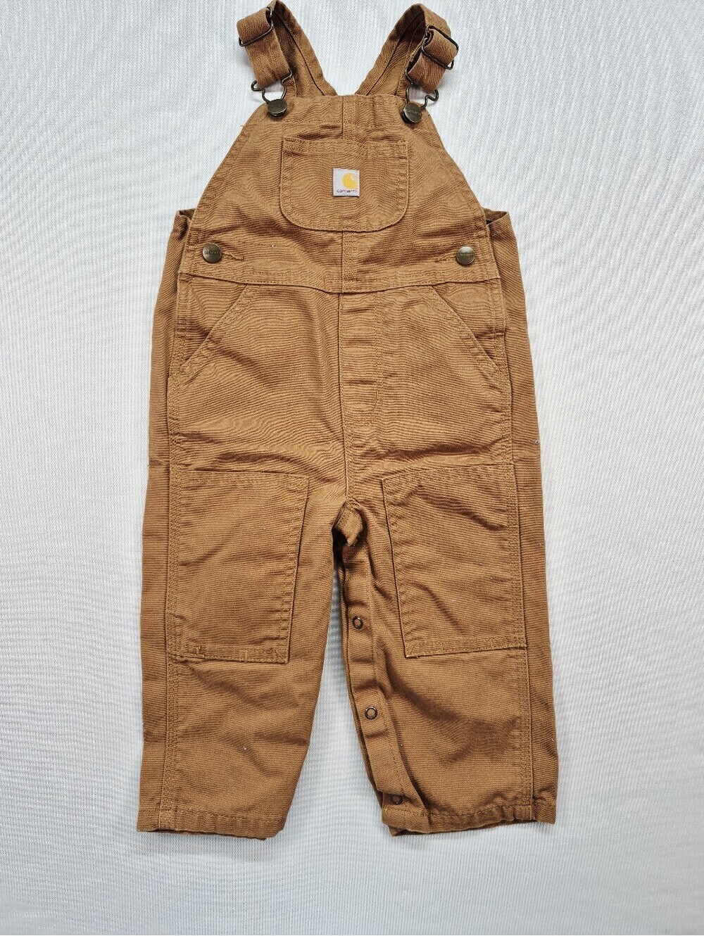 Carhartt Bib Overalls Toddler 18 Months Brown Cotton Canvas Double Knee Snap Leg